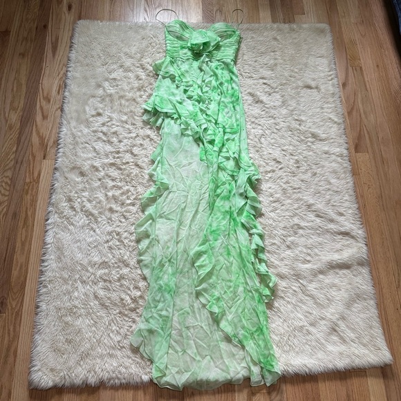 NWT Allessandra Rich Asymmetric Embellished Tie-Dyed Silk Georgette Gown - Picture 3 of 10